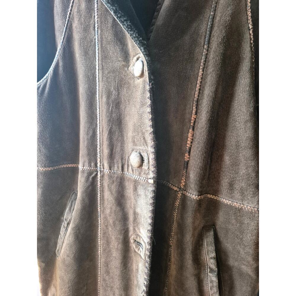 Vintage Marvin Richards genuine suede patchwork trench coat with hood womens Med - Picture 2 of 13